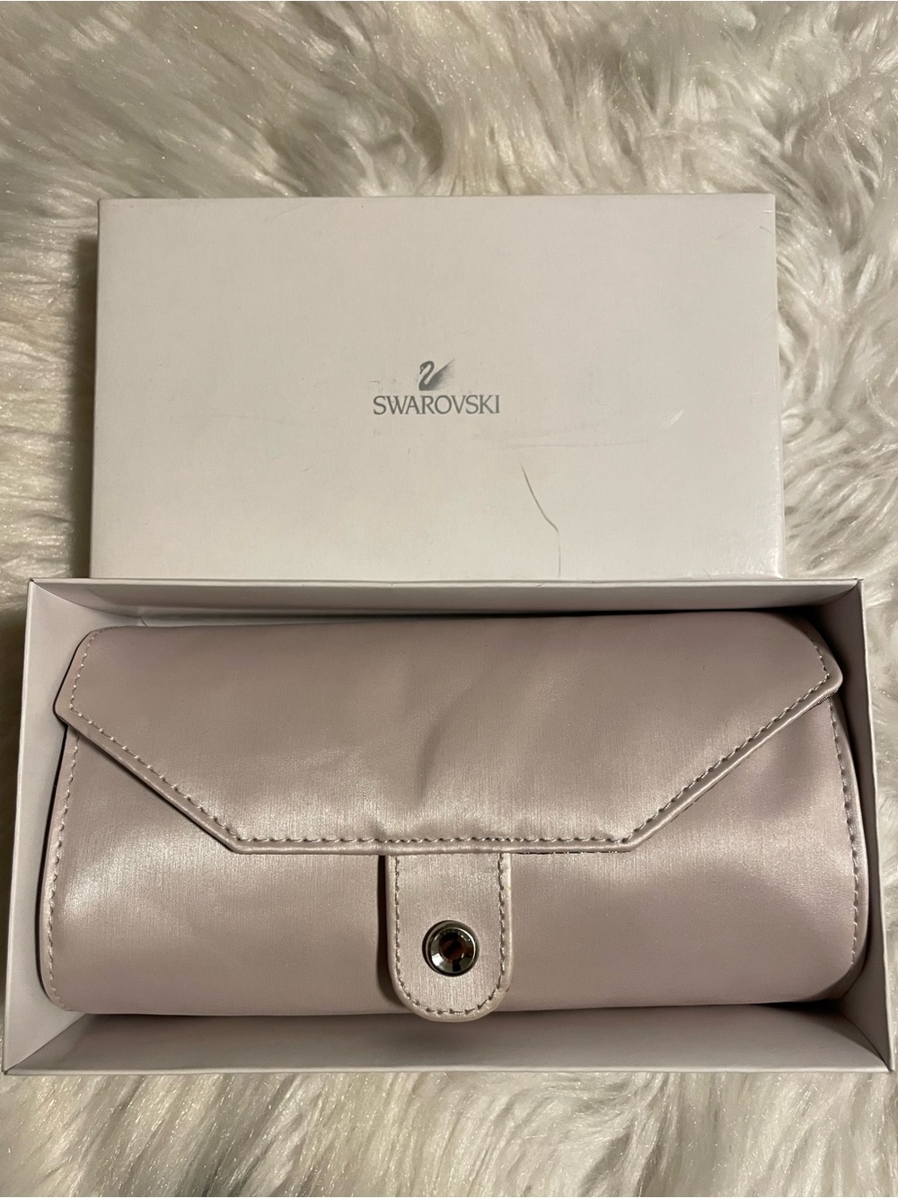 Swarovski Satin folding Travel Jewelry organizer bag with Cristal snap closure